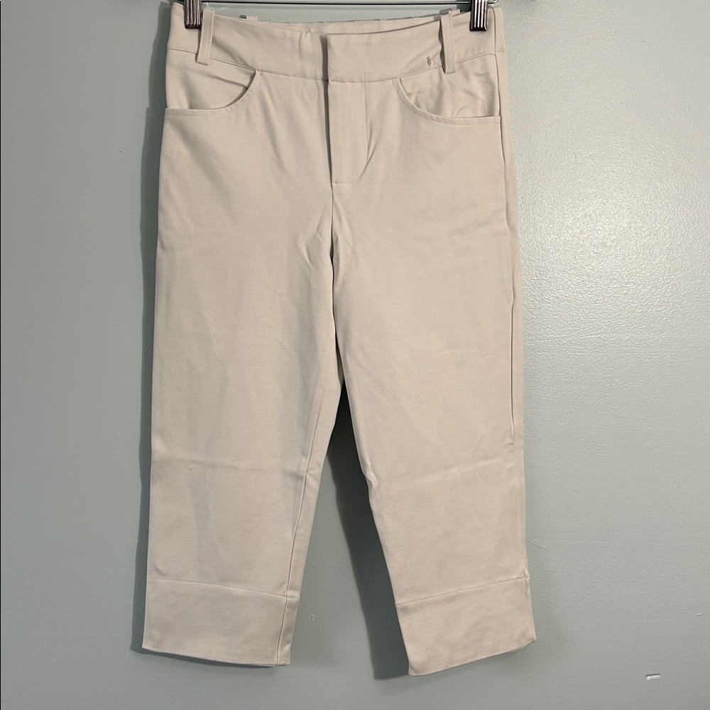 Free People 4 Pants Bette Super Slim Capris in cream off-white pockets cropped